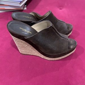 Michael Kors Brown suede open toe wedges 4”